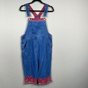 Vintage Agapo Cropped Denim Overalls Red Paisley Bandana Trim Ranch Western Sz M